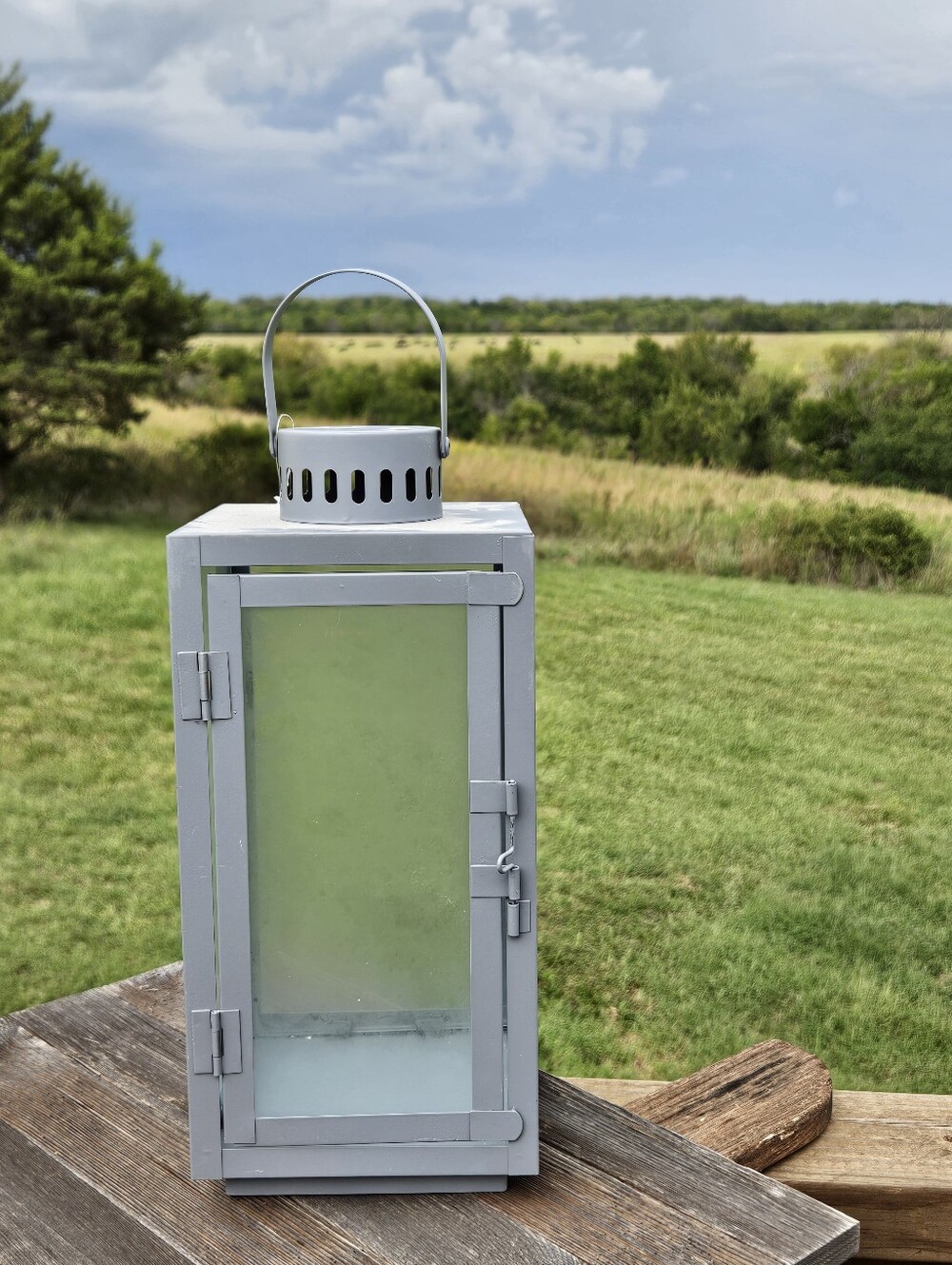 Gray Metal Candle Lantern Rustic Farmhouse Decor Glass Holder Fits 3x3 Pillar